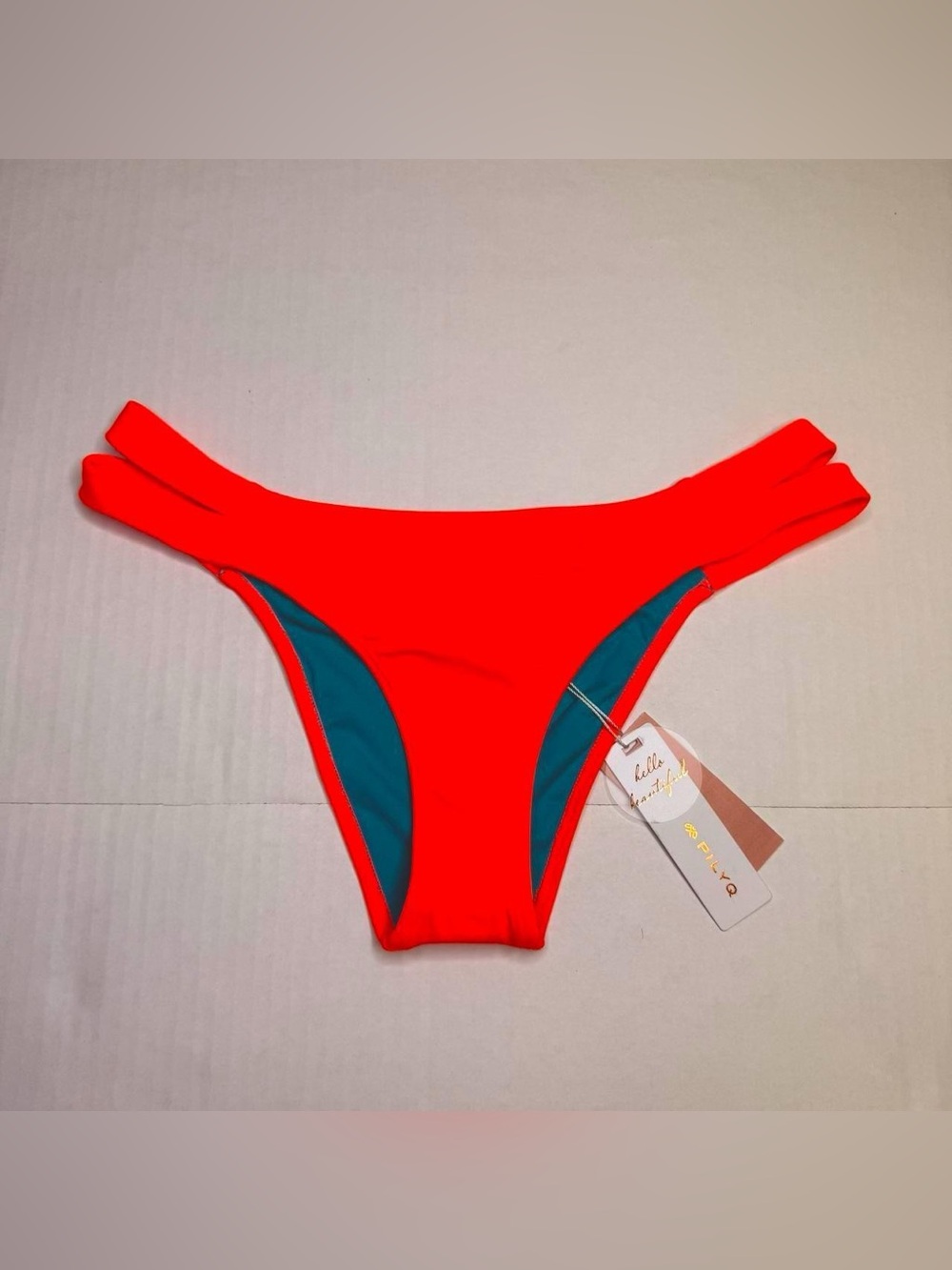 NWT PILYQ Daiquiri Orange Strappy Madrid Beach Teeny Style Bikini Bottoms, Sz L